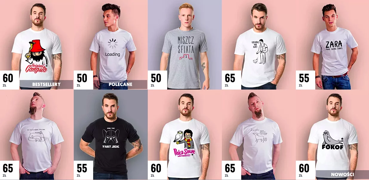 Kategoria „śmieszne” na popularnej polskiej stronie sprzedającej T-shirty