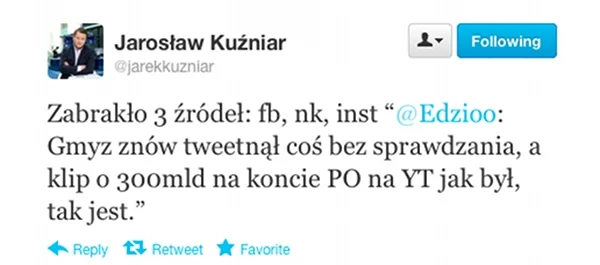 Tweet Jarosława Kuźniara.