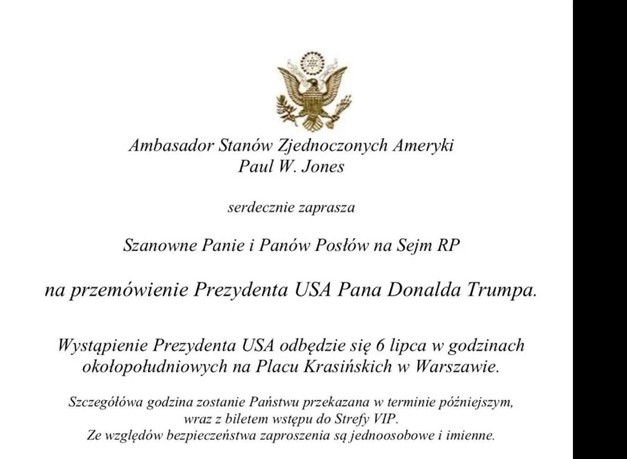 Zaproszenie na przemówienie Donalda Trumpa