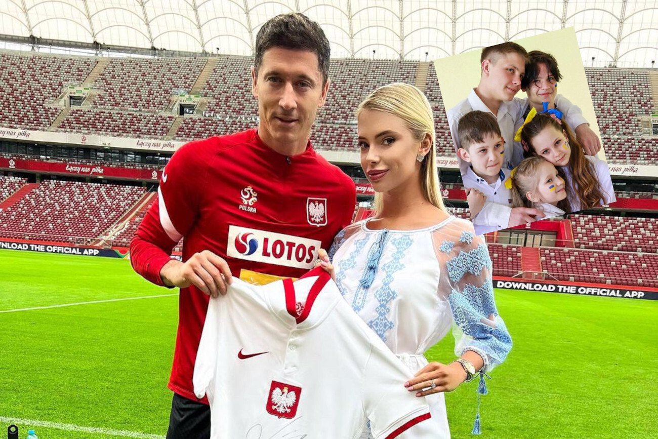 Robert Lewandowski wręczył dziennikarce Darii Bondar swoją podpisaną koszulkę, która zostanie wystawiona na aukcję