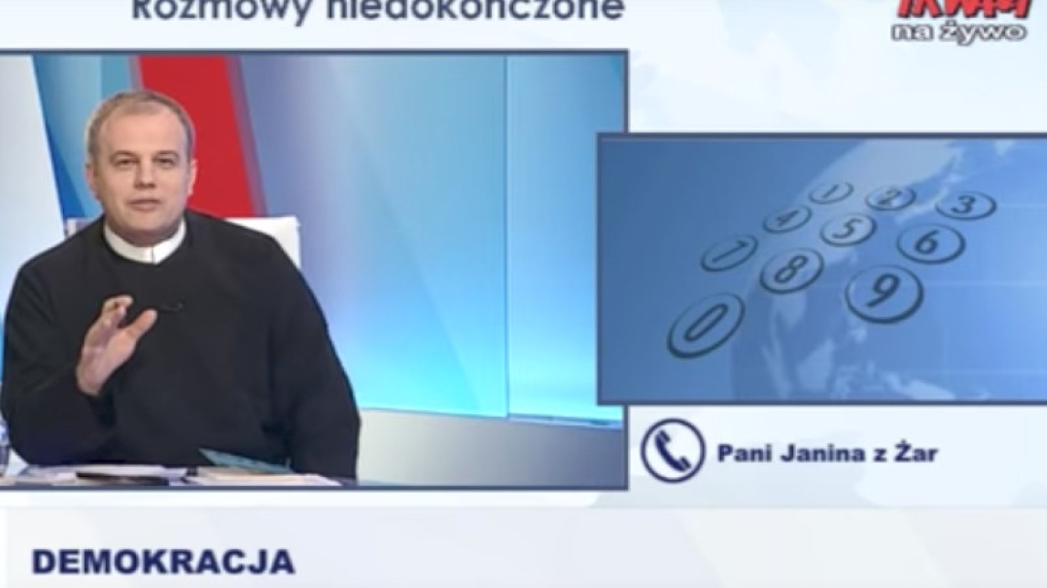 Tu prowadzący i gość zawsze się ze sobą zgadzają. "Rozmowy niedokończone" – sztandarowa audycja mediów o. Rydzyka. Na zdjęciu o. Grzegorz Moj.
