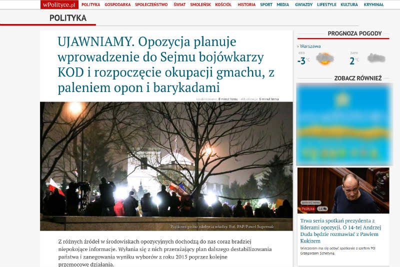 Na portalu braci Karnowskich anonimowy autor ostrzega przed zbrojnym atakiem na Sejm.