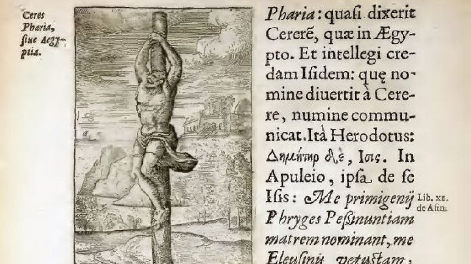 Ilustracja przedstawiająca pal męki, stauros, z książki Justusa Lipsiusa (1547-1606), „De Cruce, Libri Tres”, Adwerp, 1594, s. 10