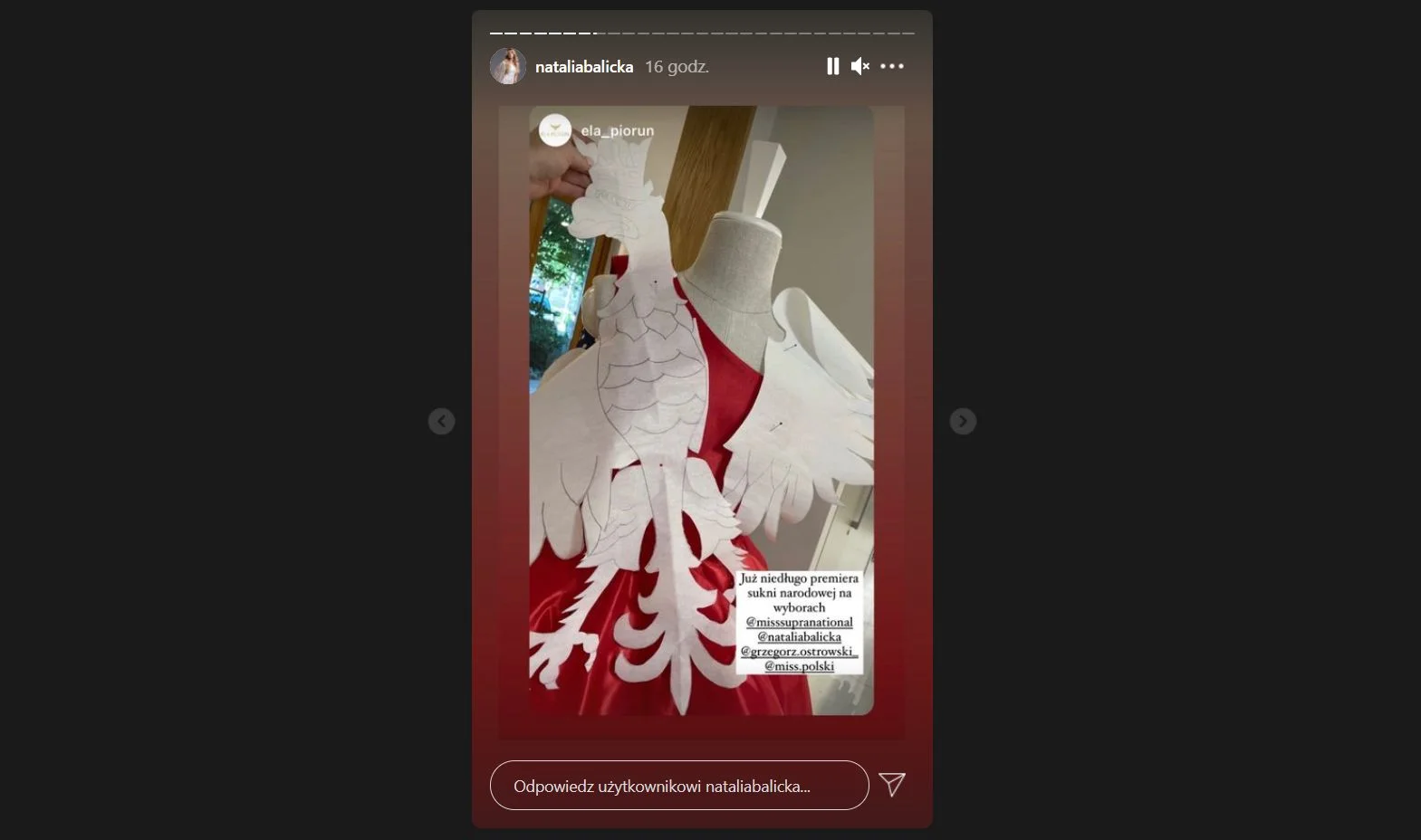 Pierwotny projekt sukni z orłem.