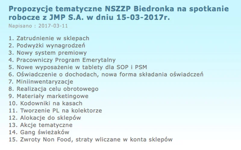 Aktualne problemy pracowników sklepów Biedronka.