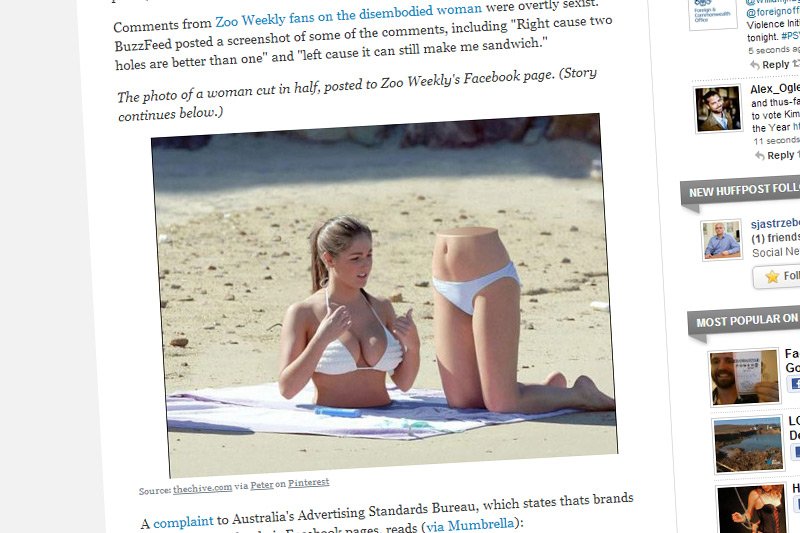 Czy to zdjęcie magazyny dla mężczyzn "Zoo" było zbyt seksistowskie i zasługiwało na usunięcie z Facebooka?