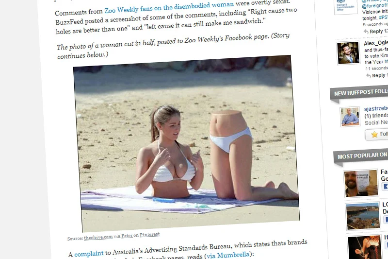 Czy to zdjęcie magazyny dla mężczyzn "Zoo" było zbyt seksistowskie i zasługiwało na usunięcie z Facebooka?