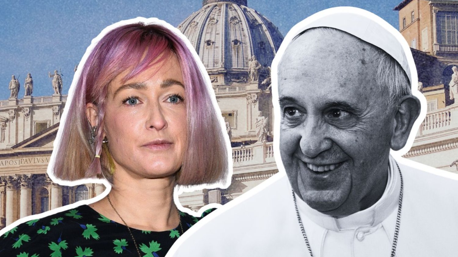 Wymowna grafika Damięckiej po pogrzebie Franciszka. Internauci poruszeni Matylda Damięcka i papież Franciszek na tle Bazyliki Świętego Piotra