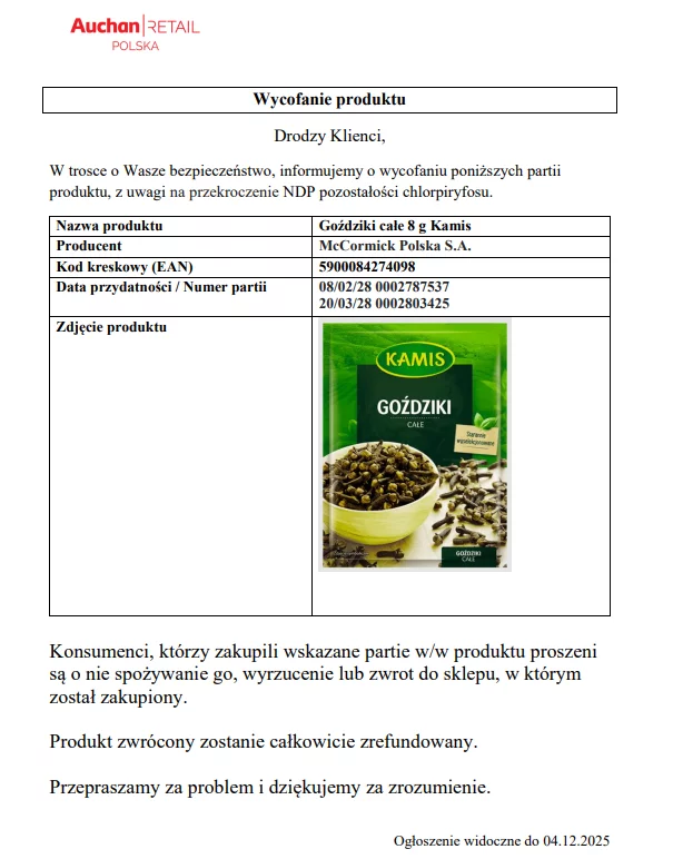 Auchan wycofuje popularne produkty. Jest pilny komunikat do klientów Auchan wycofuje popularne produkty. Jest pilny komunikat do klientów