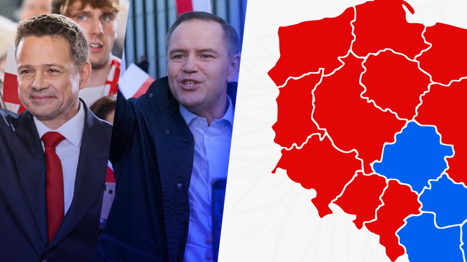 Tak rozkładają się głosy na Trzaskowskiego i na Nawrockiego wg exit poll.