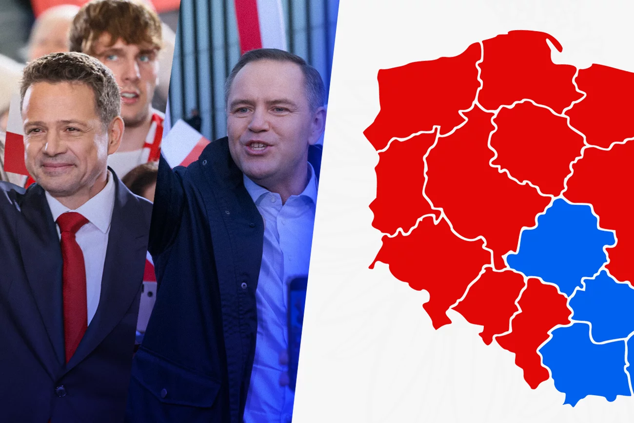 Tak rozkładają się głosy na Trzaskowskiego i na Nawrockiego wg exit poll.