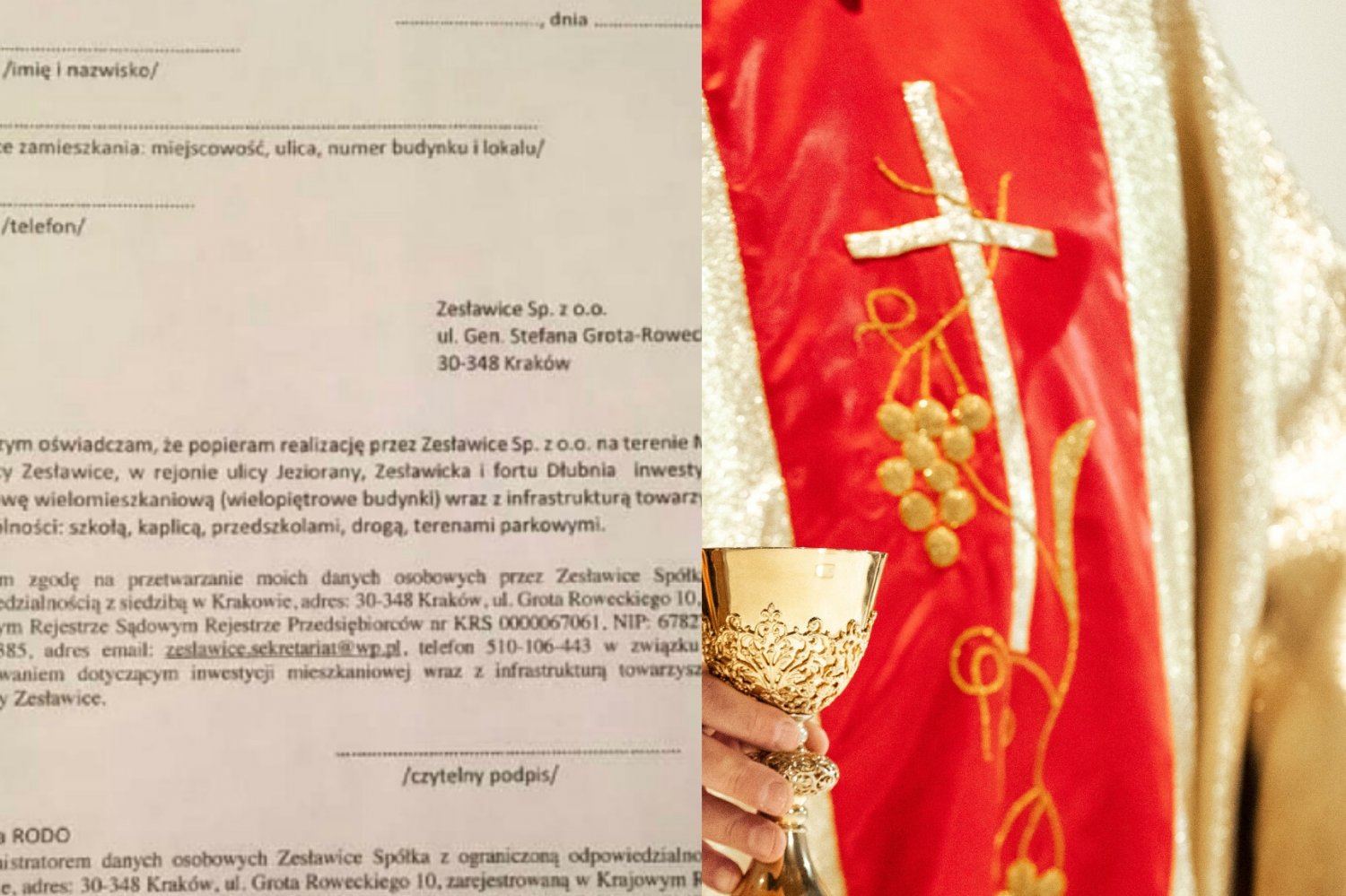 Proboszcz rozdawał po kolędzie ulotki popierające inwestycje w Zesławicach.