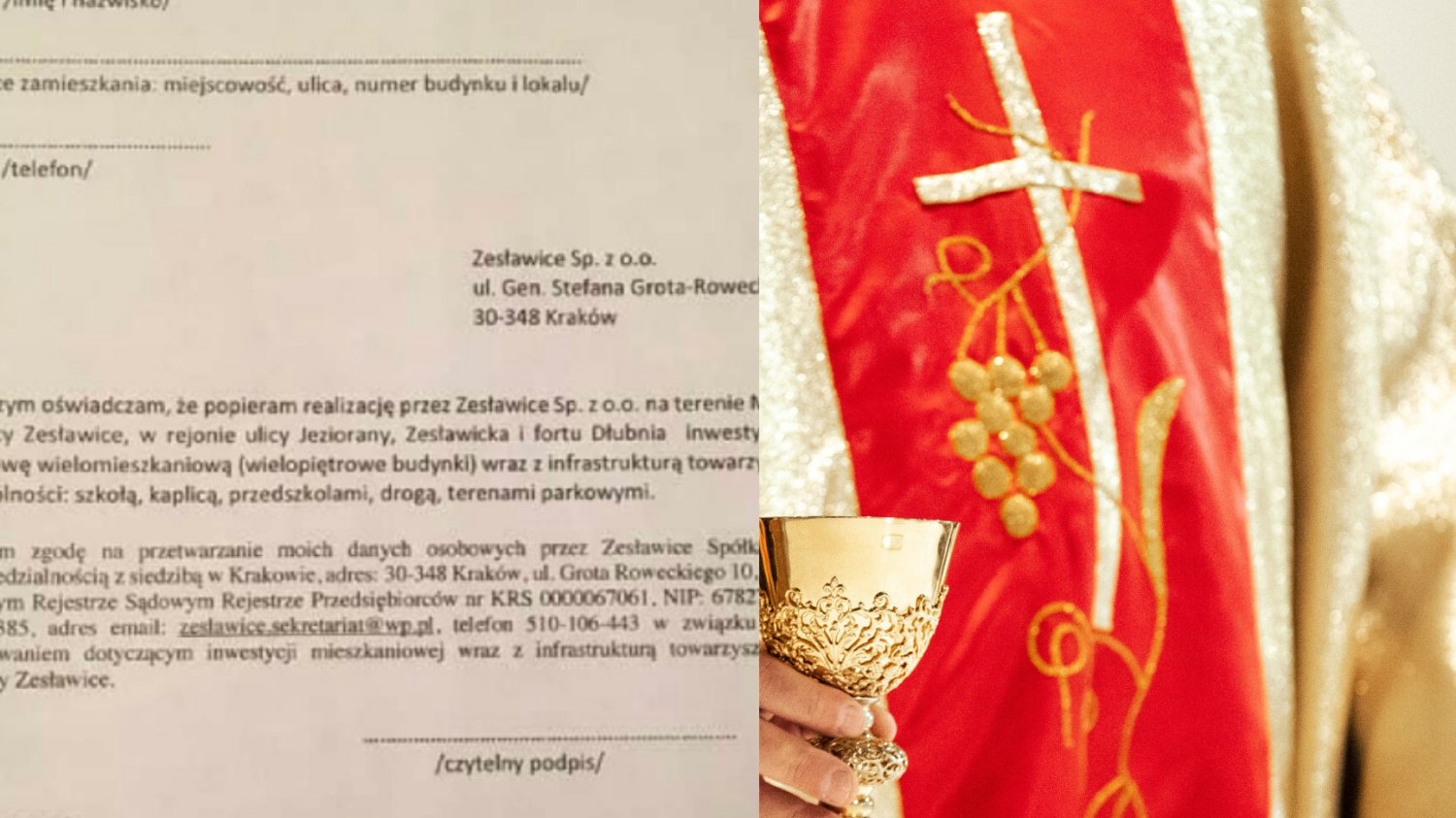 Proboszcz rozdawał po kolędzie ulotki popierające inwestycje w Zesławicach.