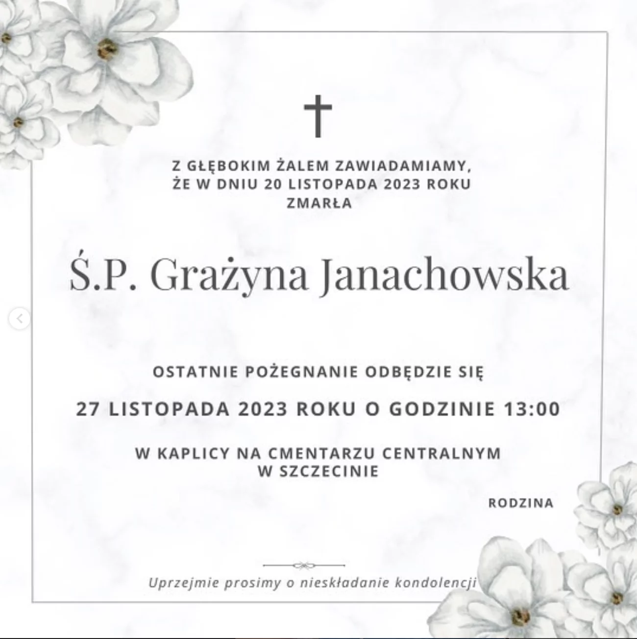 Grażyna Janachowska nie żyje. Rodzina Izabeli Janachowskiej ma prośbę