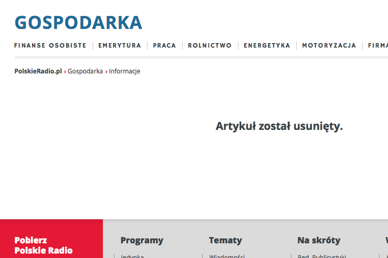 Artykuł o SKOK-ach został usunięty ze strony Polskiego Radia