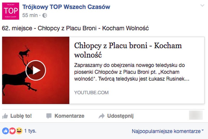 Słuchacze Trójki znów pokazali siłę. W głosowaniu na TOP Wszech Czasów wywindowali "Kocham wolność" aż o 100 miejsc