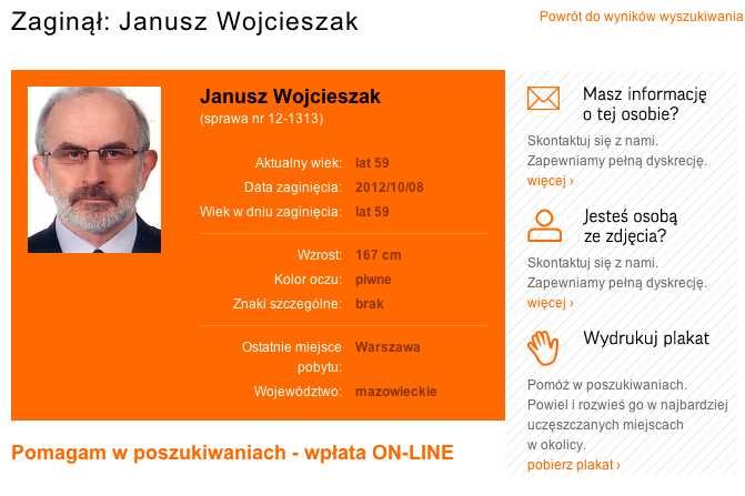 Zaginął dr Janusz Wojcieszak. Więcej informacji pod adresem: http://tinyurl.com/9x8uw24