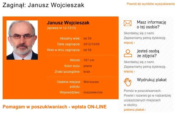Zaginął dr Janusz Wojcieszak. Więcej informacji pod adresem: http://tinyurl.com/9x8uw24