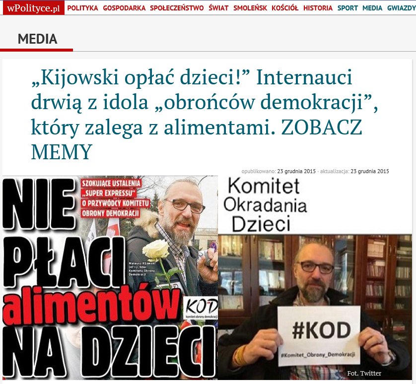 Jeden z portali opisujący problem szefa KOD-u z alimentami.