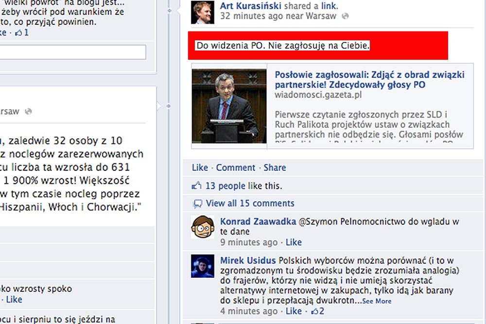 Facebook Artura Kurasińskiego