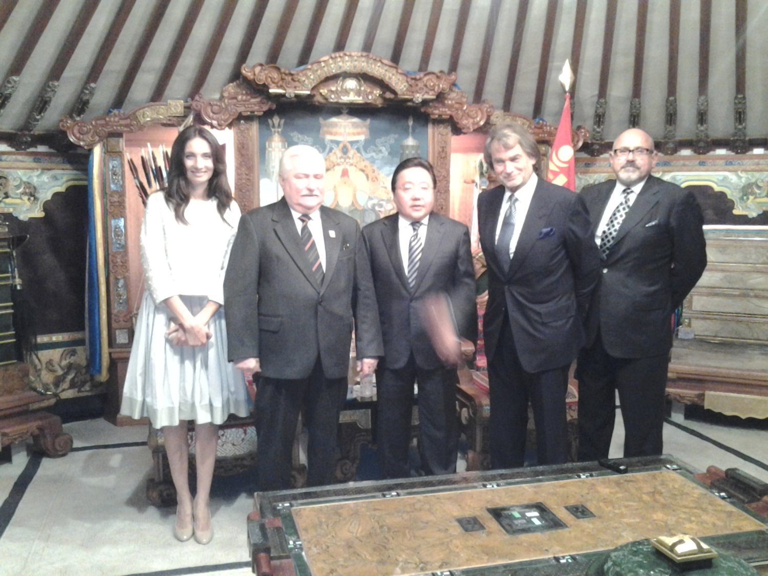Lech Wałesa, Jan Kulczyk oraz prezydent Mongolii Elbegdordż
