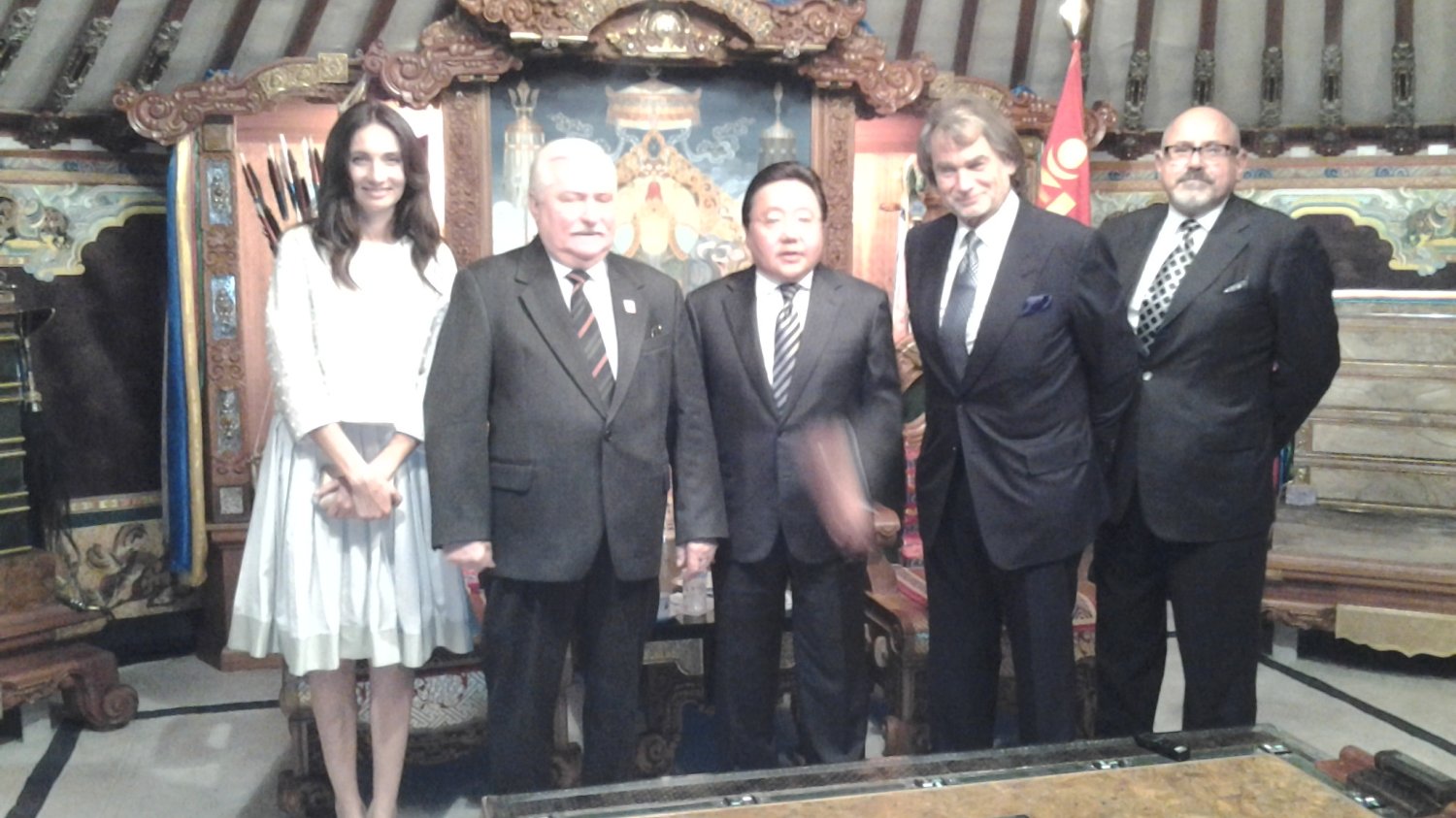 Lech Wałesa, Jan Kulczyk oraz prezydent Mongolii Elbegdordż