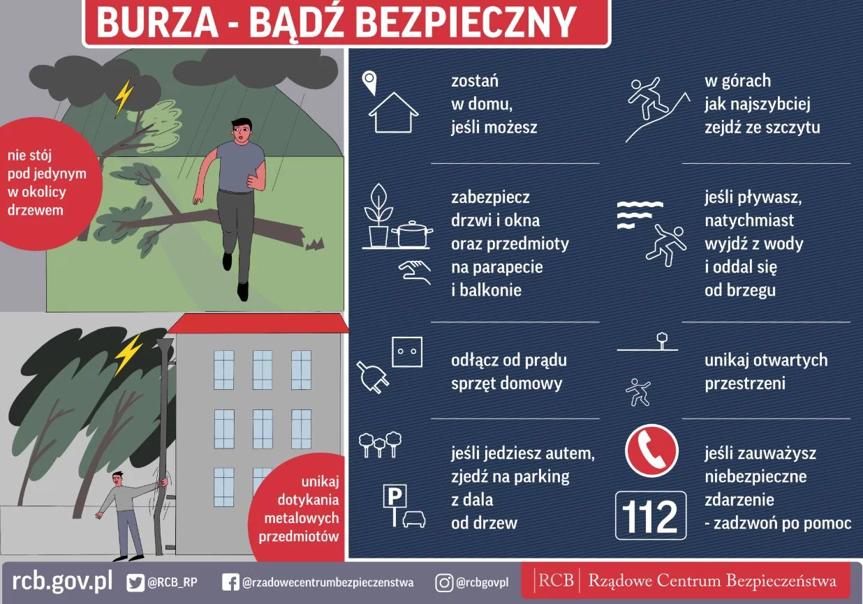 Jak się zachować w czasie burzy? Porady Rządowego Centrum Bezpieczeństwa