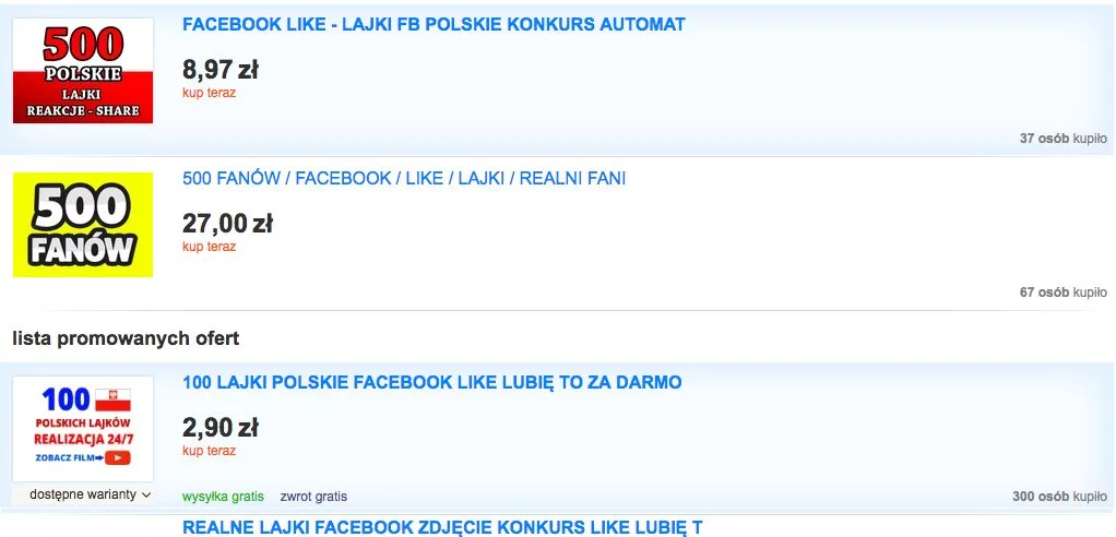 100 lajków na Facebooku kosztuje przeważnie około 3 zł