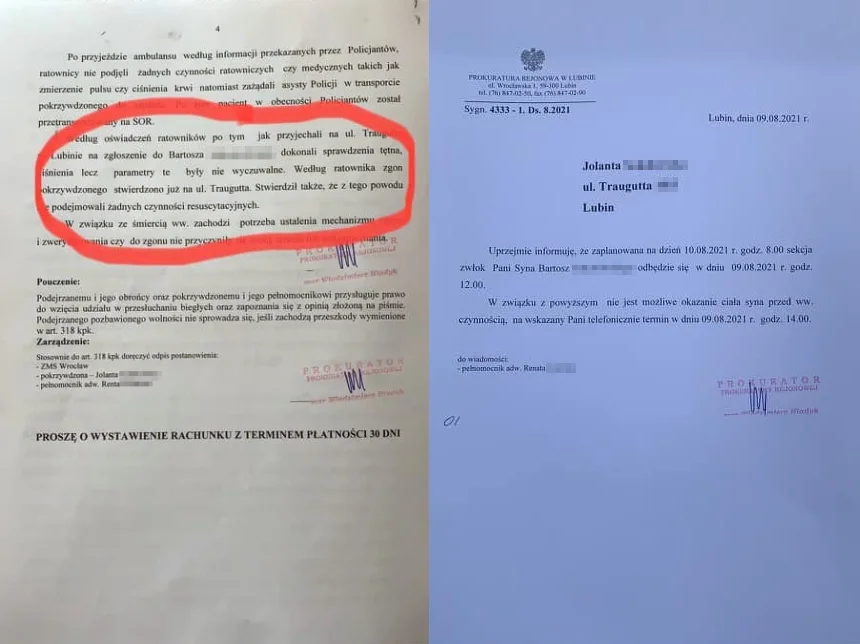 Dokumenty Prokuratury Rejonowej w Lubinie.