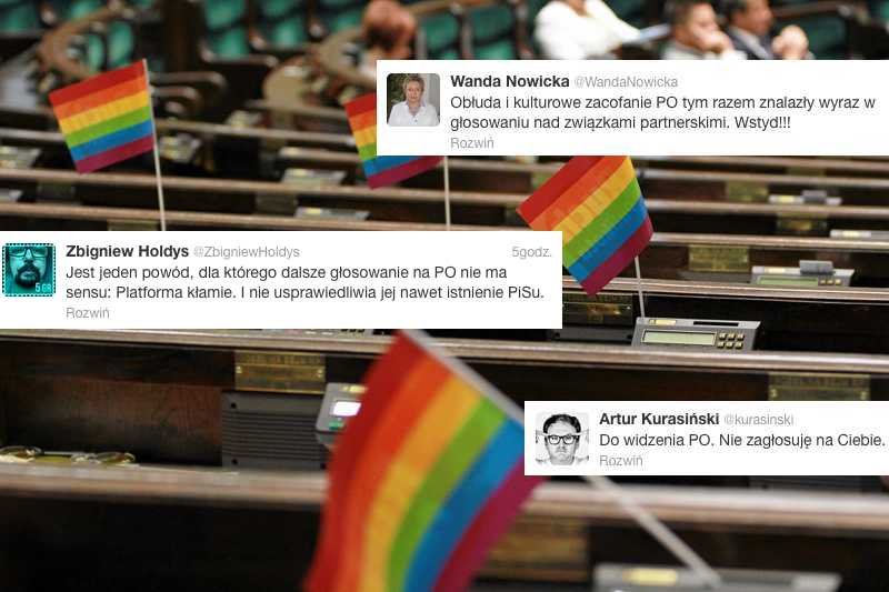 Decyzja PO o wyrzuceniu ustaw o związkach partnerskich z porządku obrad Sejmu oburzyła wiele osób