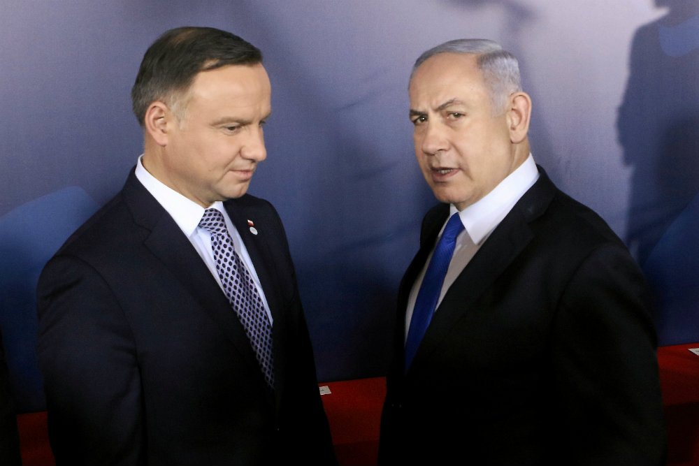 Andrzej Duda i Benjamin Netanjahu podczas konferencji bliskowschodniej na Zamku Królewskim w Warszawie.