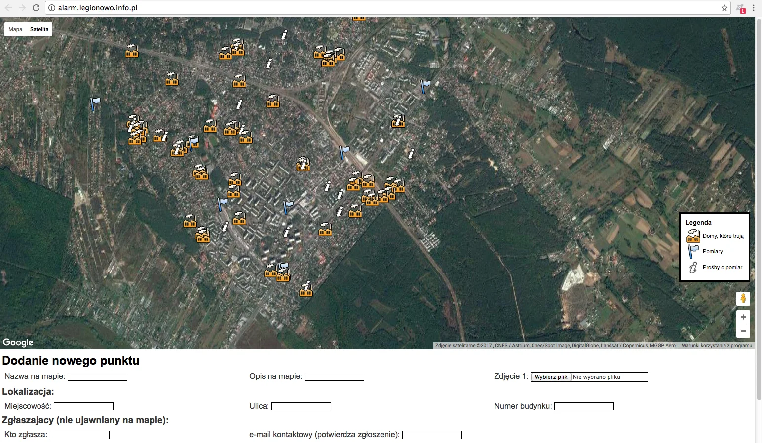 Mapa działa w oparciu o Google Maps, i każdy może dodać na niej truciciela, którego zaobserwował.