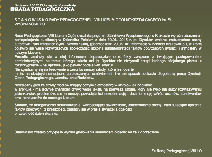 Stanowisko Rady Pedaqgogicznej