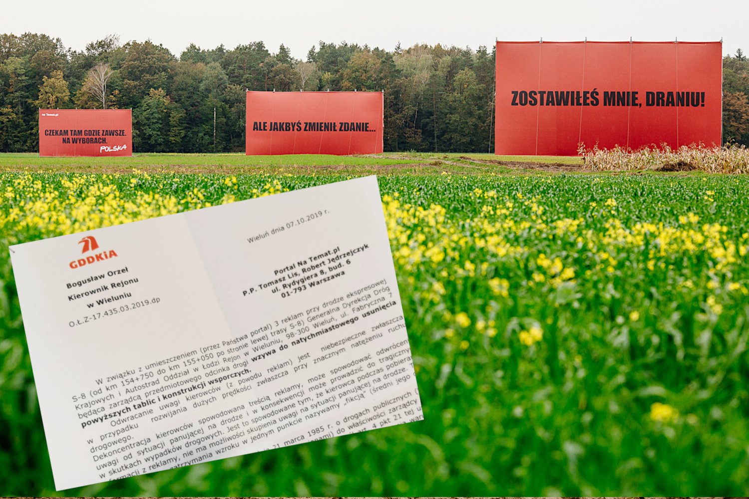 GDDKiA naprawdę chce usunąć trzy billboardy za Sieradzem. Wysłali nam pismo.