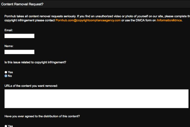 Fragment nowego formularza zgłaszania naruszeń, który przygotował portal Pornhub