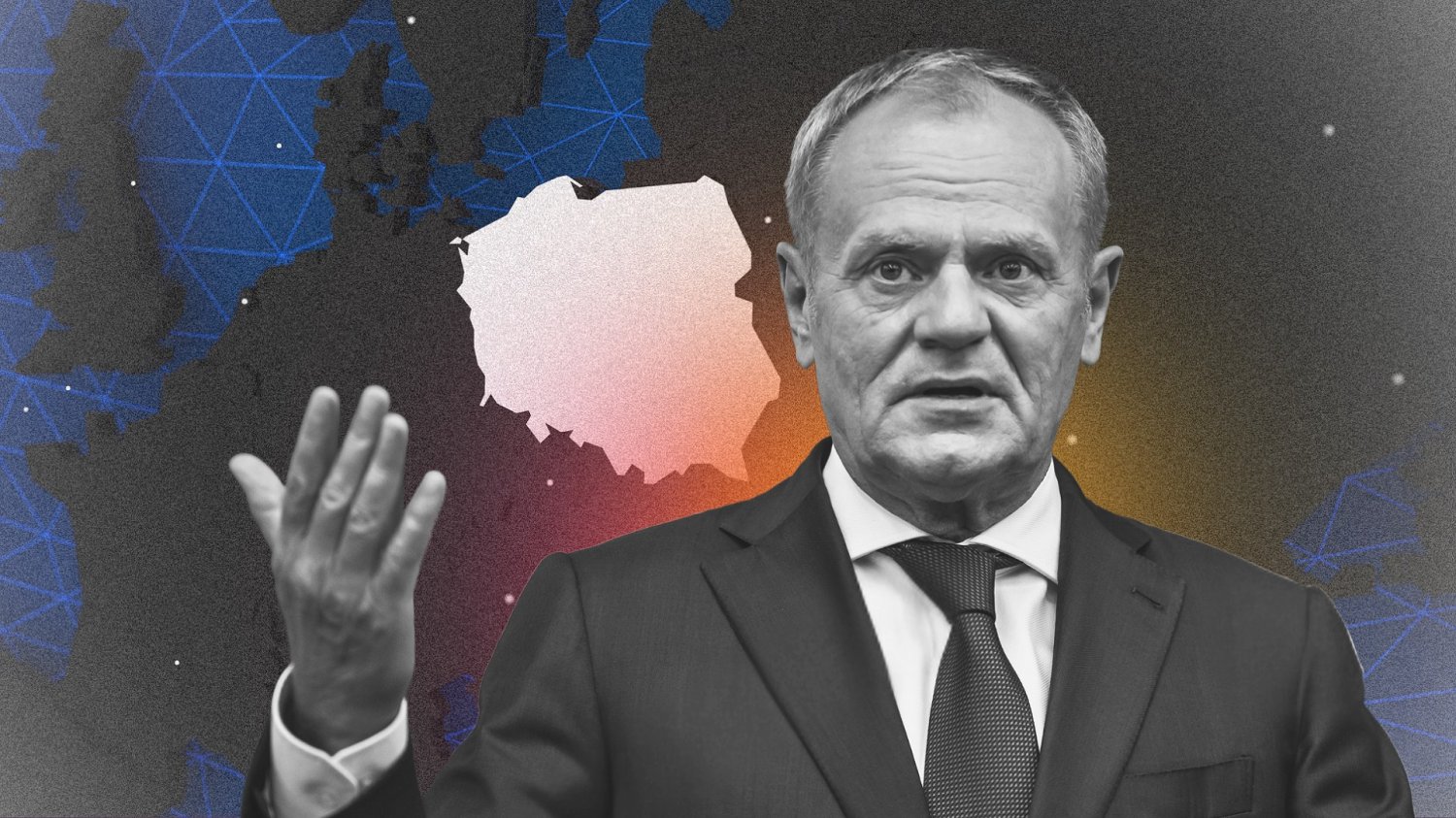 Donald Tusk swoim wpisem pokazał nie tylko własne wpływy, ale i pozycję Polski. Premier Donald Tusk. W tle mapa z wyróżnioną Polską.