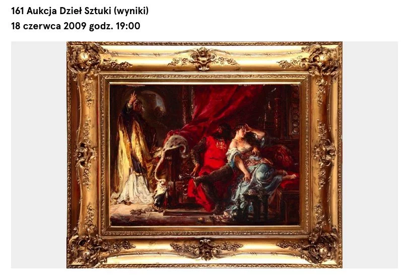 Zrzut ekranu z archiwalnej strony aukcji obrazu Jana Matejki