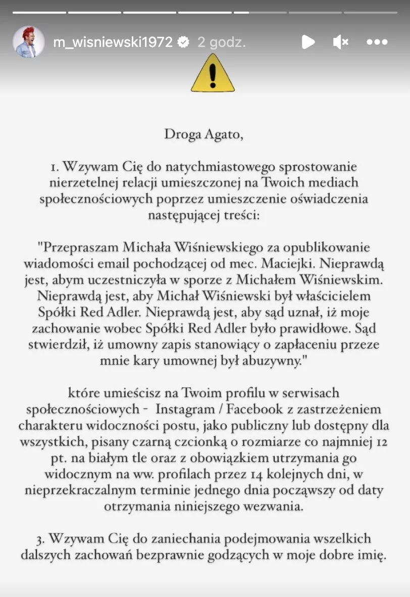 Wiśniewski apeluje do Buczkowskiej. Kancelaria artysty wydała oświadczenie