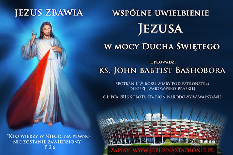 Bilbord reklamujący spotkanie 6 lipca 2013 roku z uzdrowicielem na Stadionie Narodowym w Warszawie.