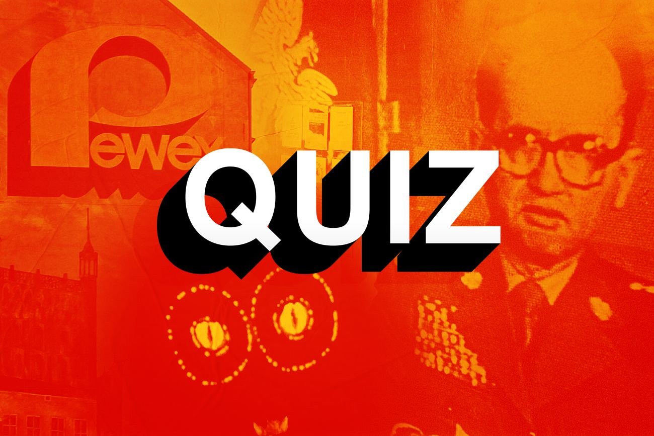 Na zdjęciu okładka quizu o PRL. W tle Pewex, Jaruzelski i Rademenes z serialu Siedem Życzeń