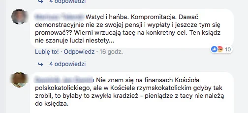 Nie wszystkim, jak widać, gest księdza się spodobał...