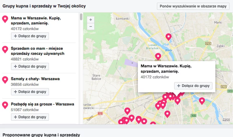 Taki wynik zobaczysz po kliknięciu w "Grupy kupna i sprzedaży" w sekcji "Ulubione"