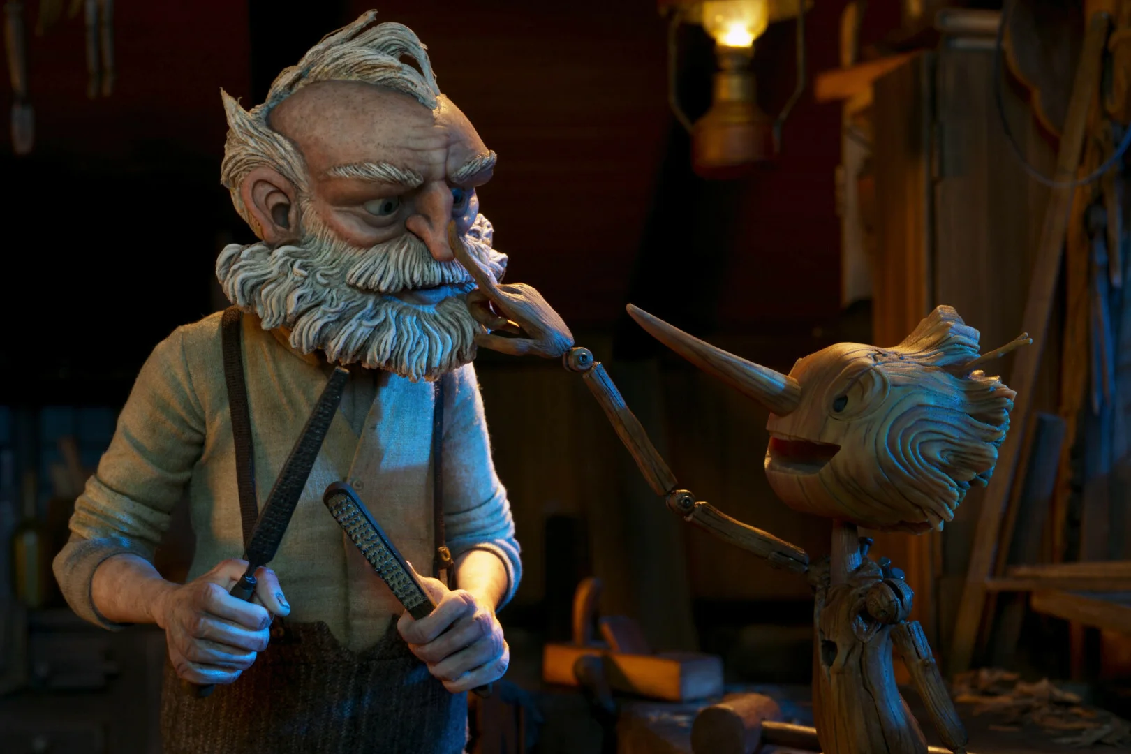 Geppetto i Pinokio w filmie "Guillermo del Toro: Pinokio".
