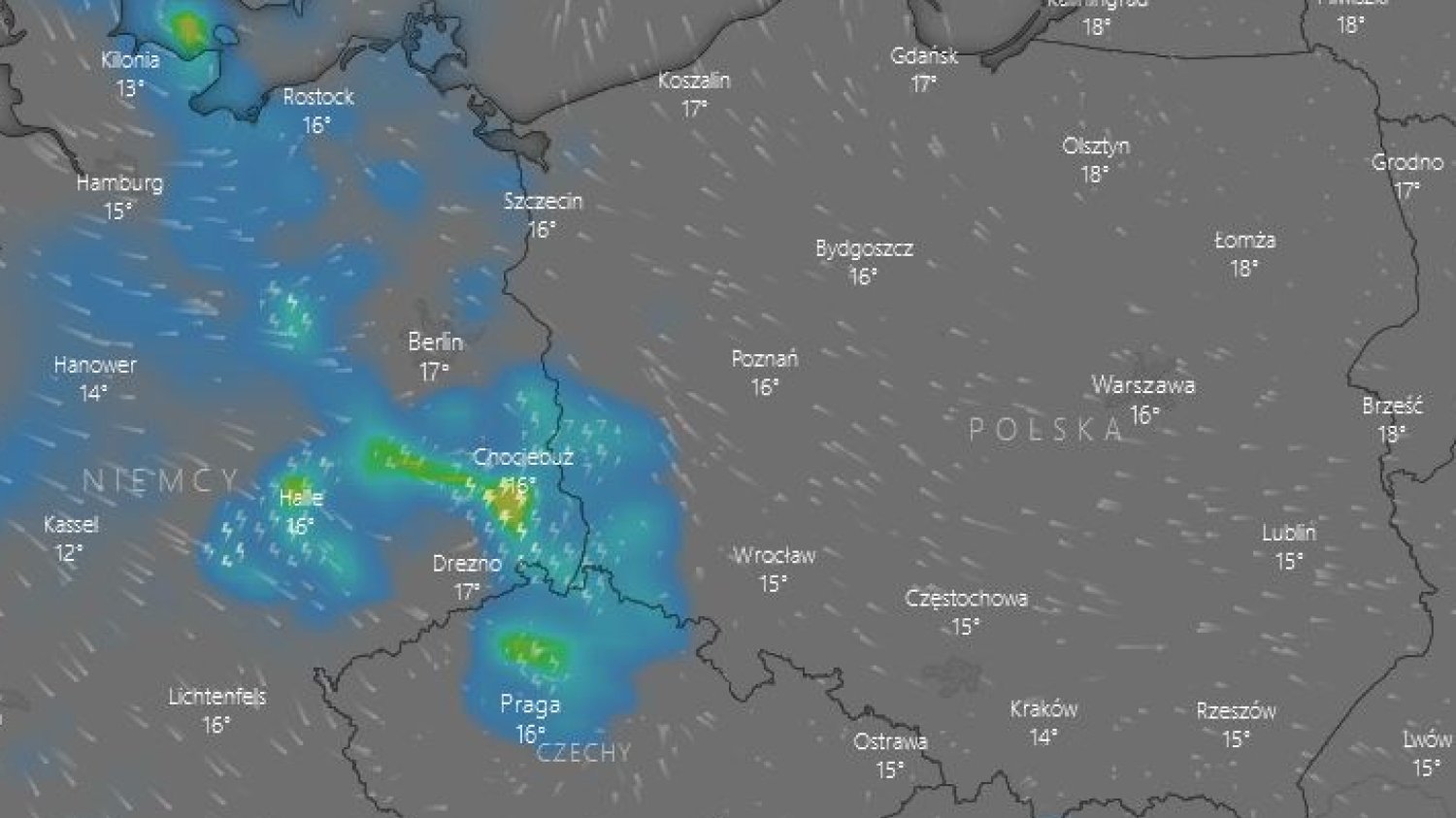 Burze i deszcz nadciągają z Niemiec do Polski. Załamanie pogodowe