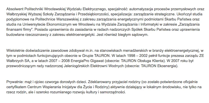Biogram Romana Gabrowskiego na stronie Tauronu.