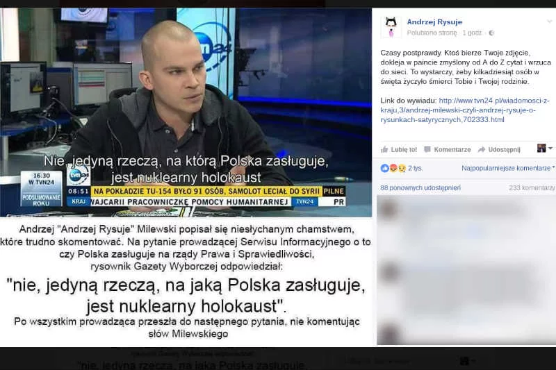 Andrzej Milewski musi się zmierzyć z hejtem w sieci.