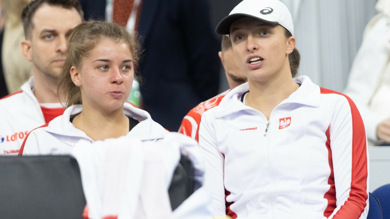 Maja Chwalińska z Igą Świątek podczas kwietniowego meczu reprezentacji Polski w Billie Jean King Cup w Radomiu.