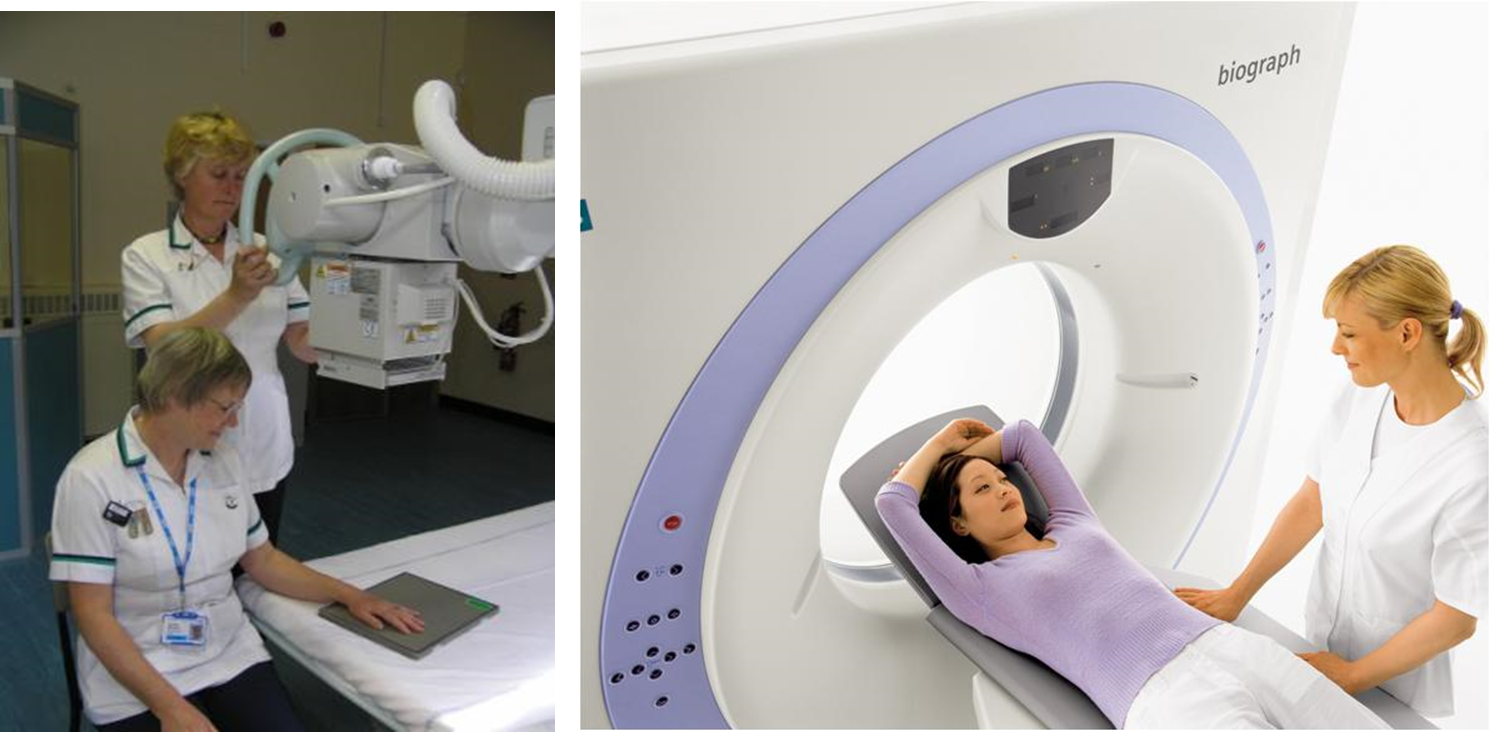 Zwykłe prześwietlenie rentgenowskie (po lewej) nie zawsze wystarcza. Dlatego coraz częściej stosujemy tomograf (po prawej). Ale jak on działa? O tym właśnie chcę opowiedzieć.