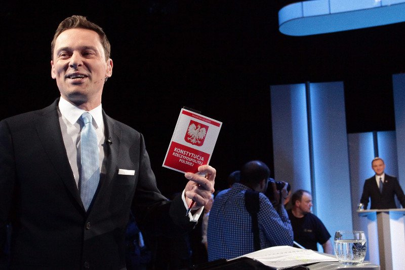 Krzysztof Ziemiec podczas debaty prezydenckiej w TVP. 2015 rok.