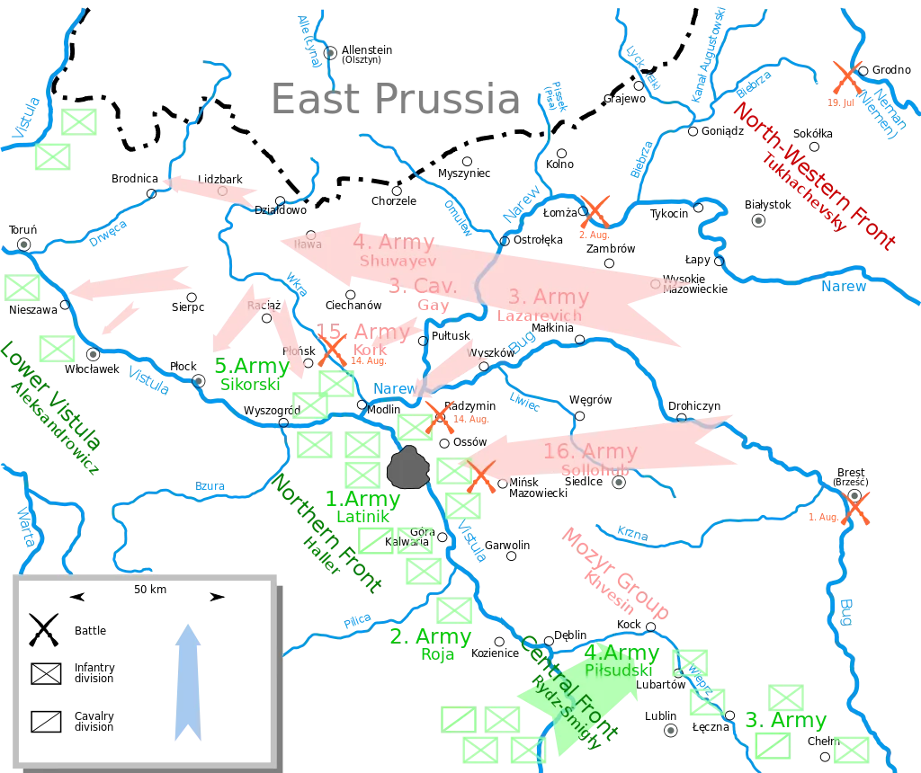 Rozmieszczenie sił przed Bitwą Warszawską.